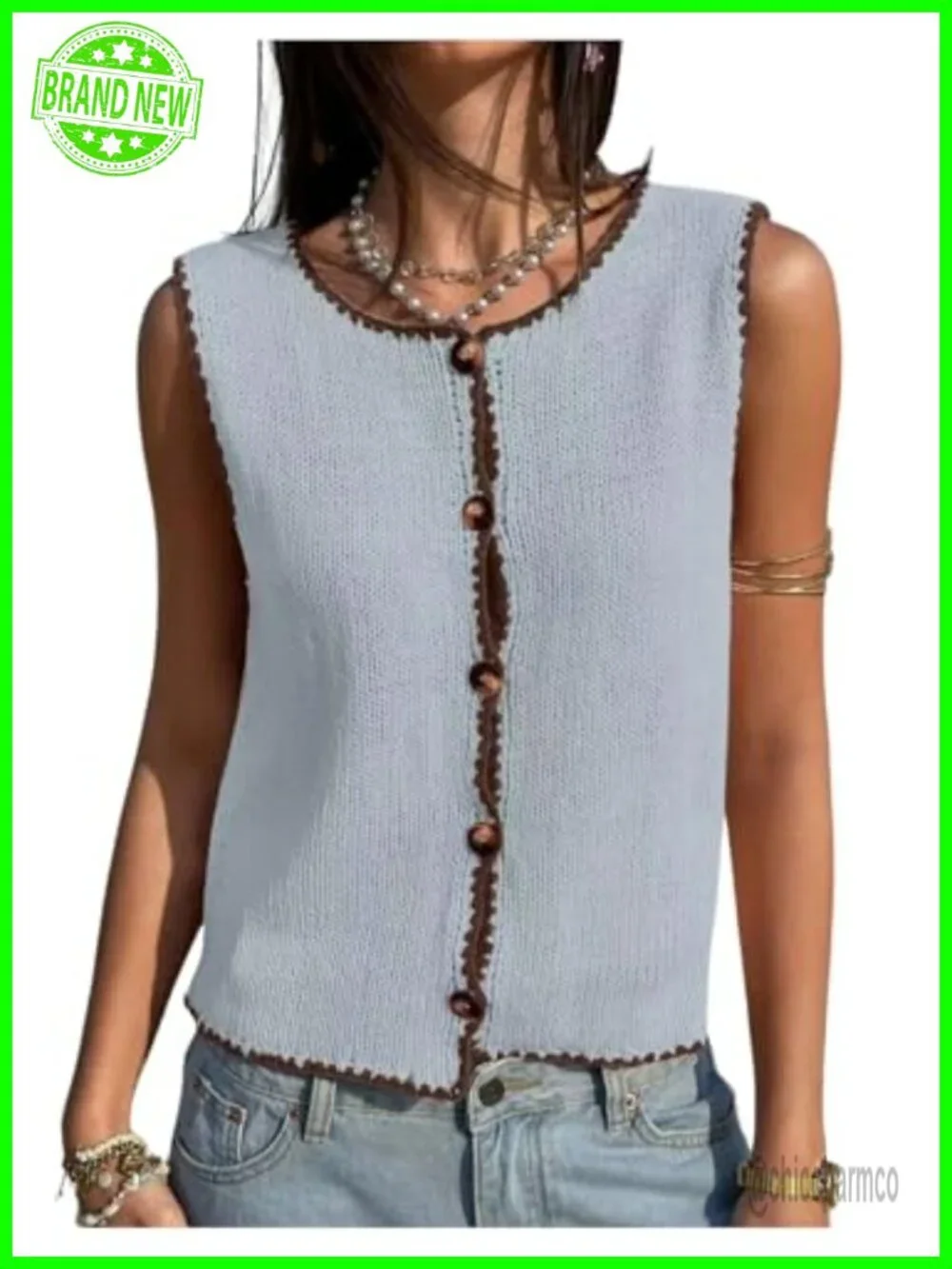 Button Up Sweater Vest Sleeveless Cardigan Knit Tank Top